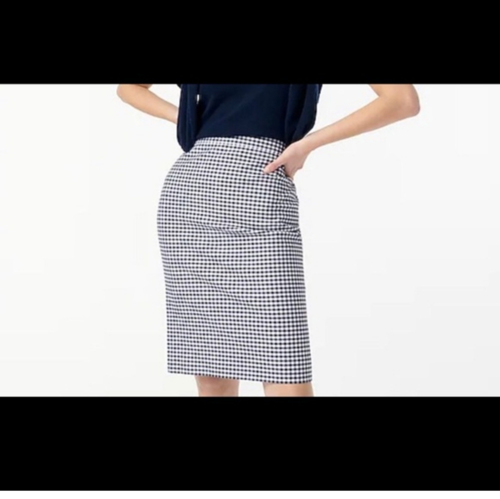 J.CREW $98 No. 2 Navy Gingham Lined Classic Cotton Pencil Skirt Size 4